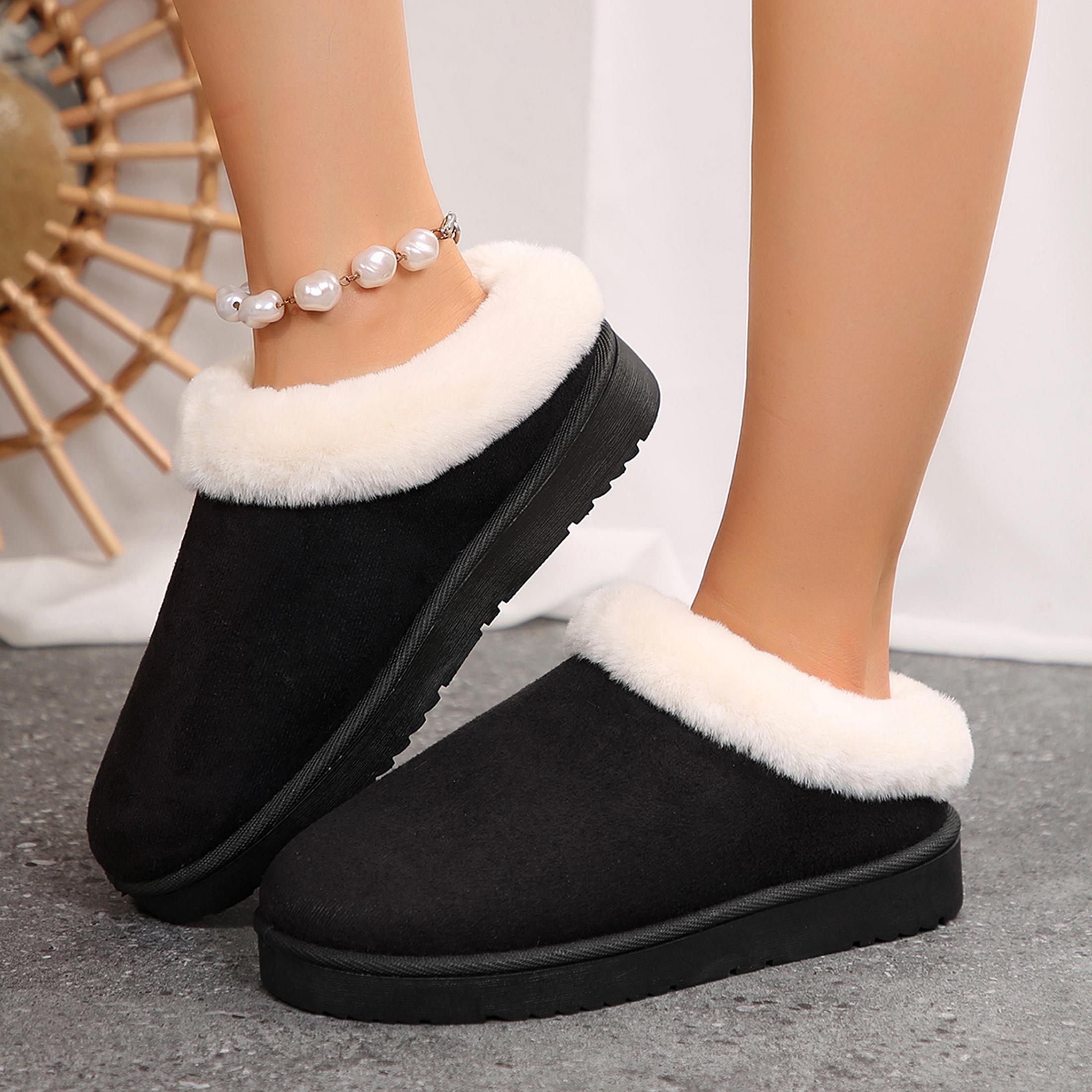Winter Women's Thick Flat Slippers Suede Shoes Cozy  Warm Snow Shoes with Thick Soles and