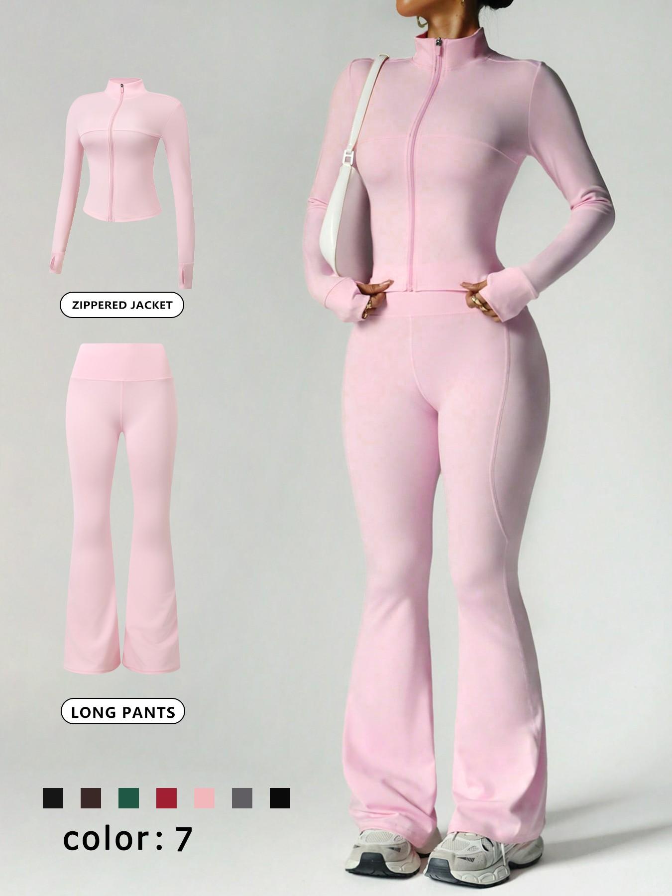 Women's 2 Piece Set Loungewear Set Stand Collar Zip-Up Jacket Wide Leg Flared Pants High Stretch Slim Fit Suitable For Daily Outings Home Sports Yoga Athletic Activewear Tracksuits Comfortable Travel Wear Casual Fashion Coat Long Sleeve Pajama Set