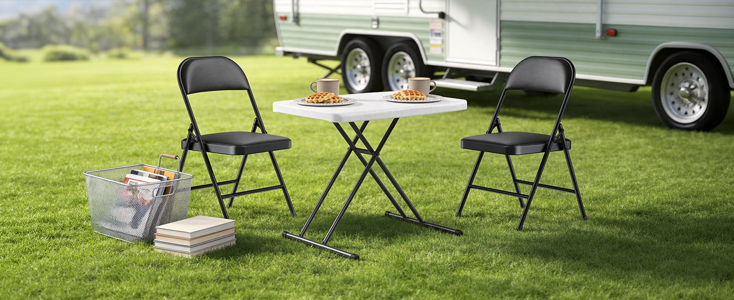 Folding Chairs ，PU Leather Padded Folding Chairs for Outside and Indoor, Heavy Duty Portable Foldable Metal Commercial Seat for Home Office, Dorm, Party, Backyard, Lawn, Patio, Black