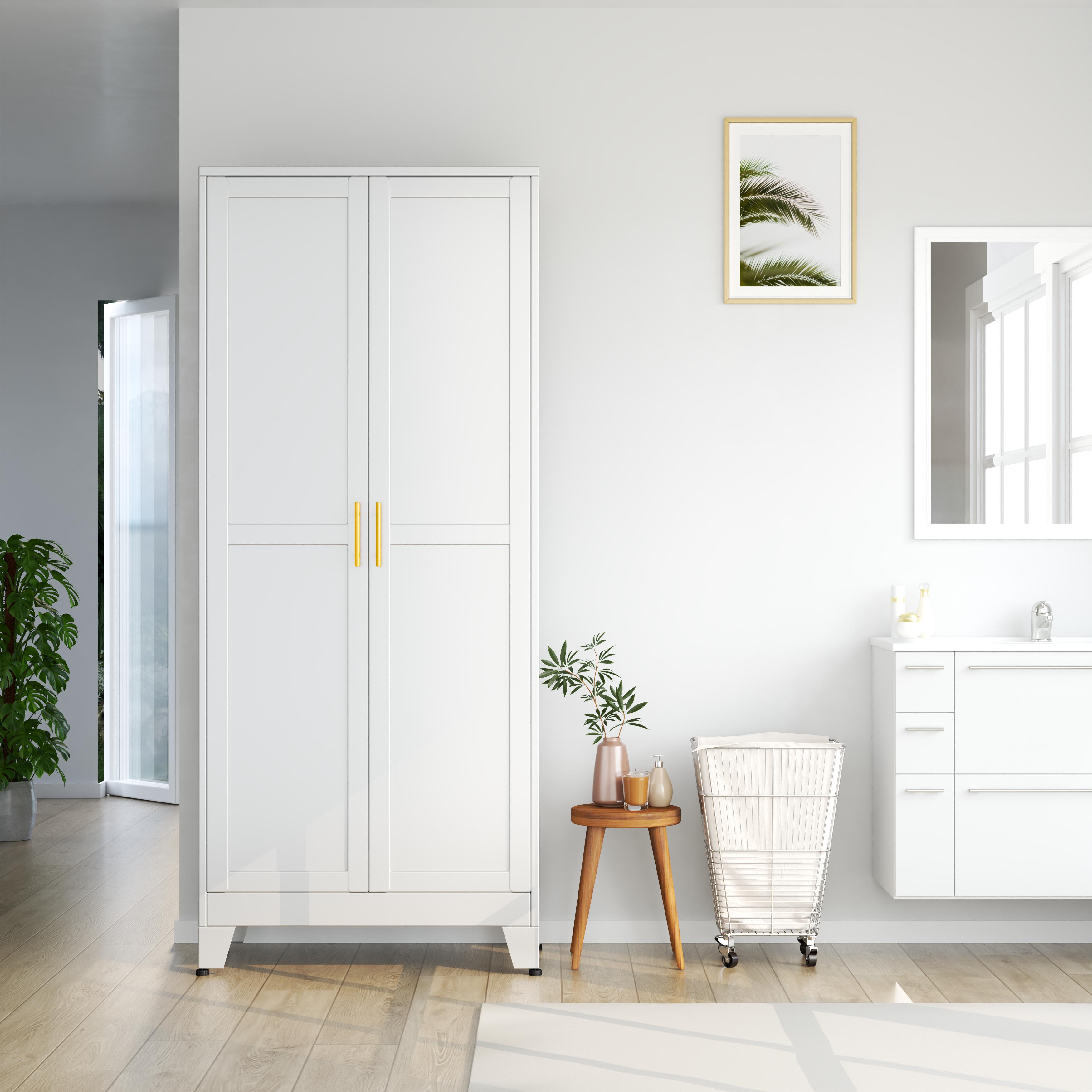 Metal Pantry Cabinet with 2 Doors and Adjustable Shelves Available in four sizes: 47"61" 71" 75" Kitchen Storage Cabinet with Gold Handles - Versatile Storage for Kitchen, Bathroom, Dining Room, Utility Room