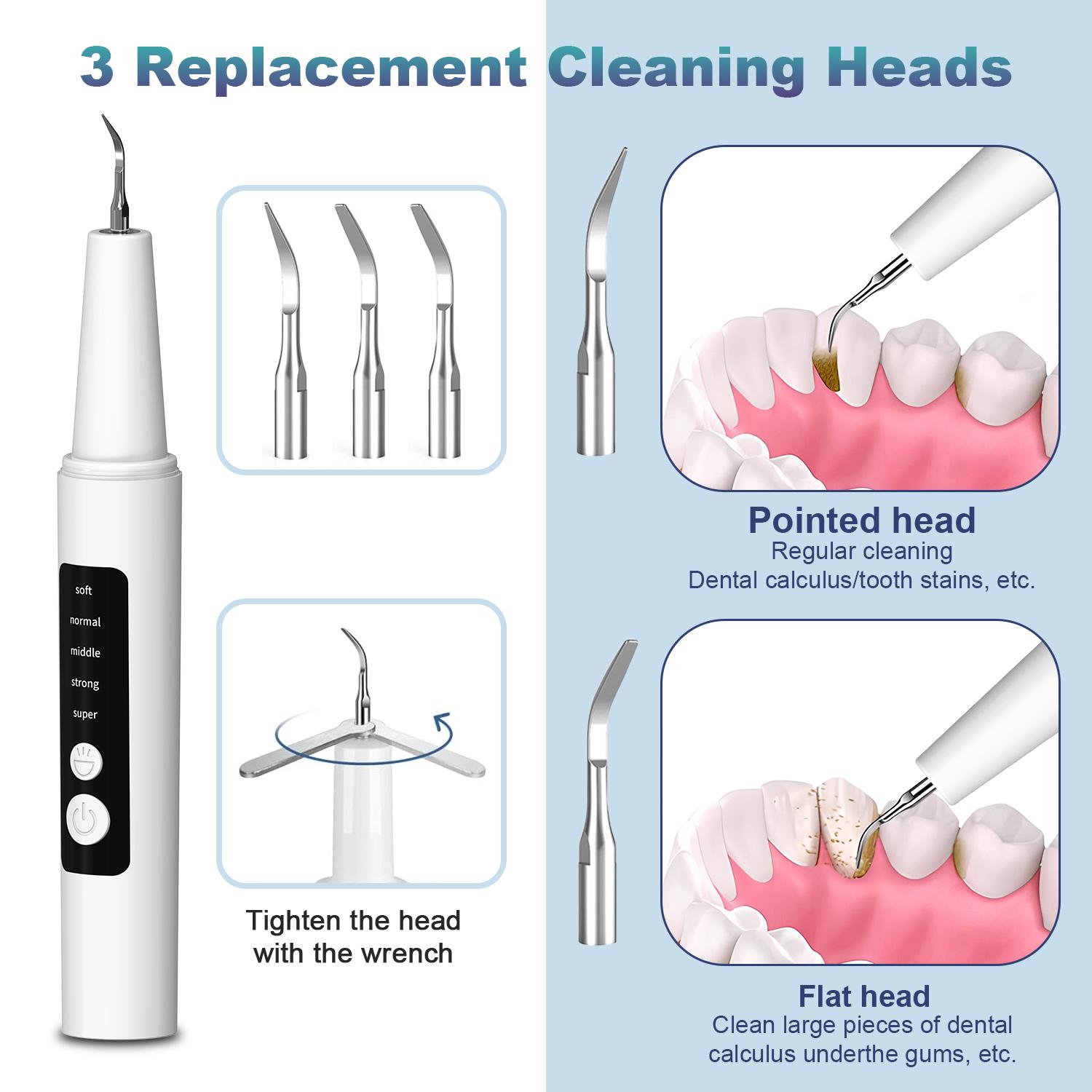 Oral Plaque/Tartar Remover for Teeth, Electric Tooth Cleaner Tartar Remover for Teeth with LED Light,5 Modes Rechargeable Teeth Cleaning Kit with Dental Tools, 3 Replaceable Heads for Adult Pet Safe Use Removable Adjustable