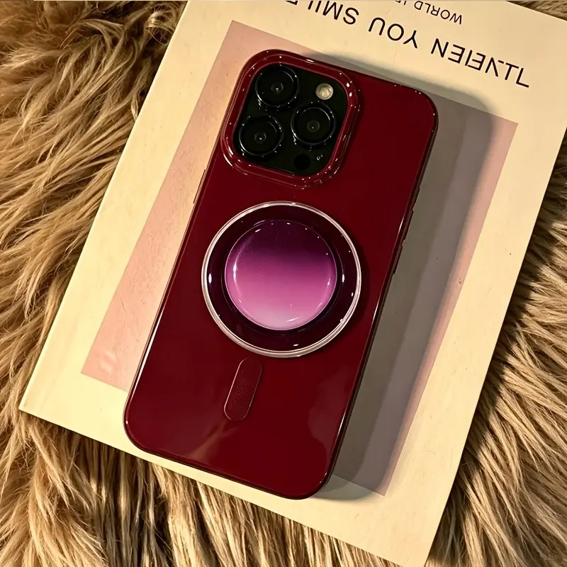 Wine red gradient magnetic phone stand, Magnetic Holder, glossy and translucent texture, retro autumn/winter vibe, high-end look for great photos, retractable design, anti-slip and drop-proof, beautiful gradient phone accessory