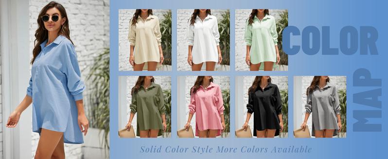 Tankaneo Womens Cotton Linen Tunic Shirts Button Down Long Sleeve Blouse Tops Beach Cover Up