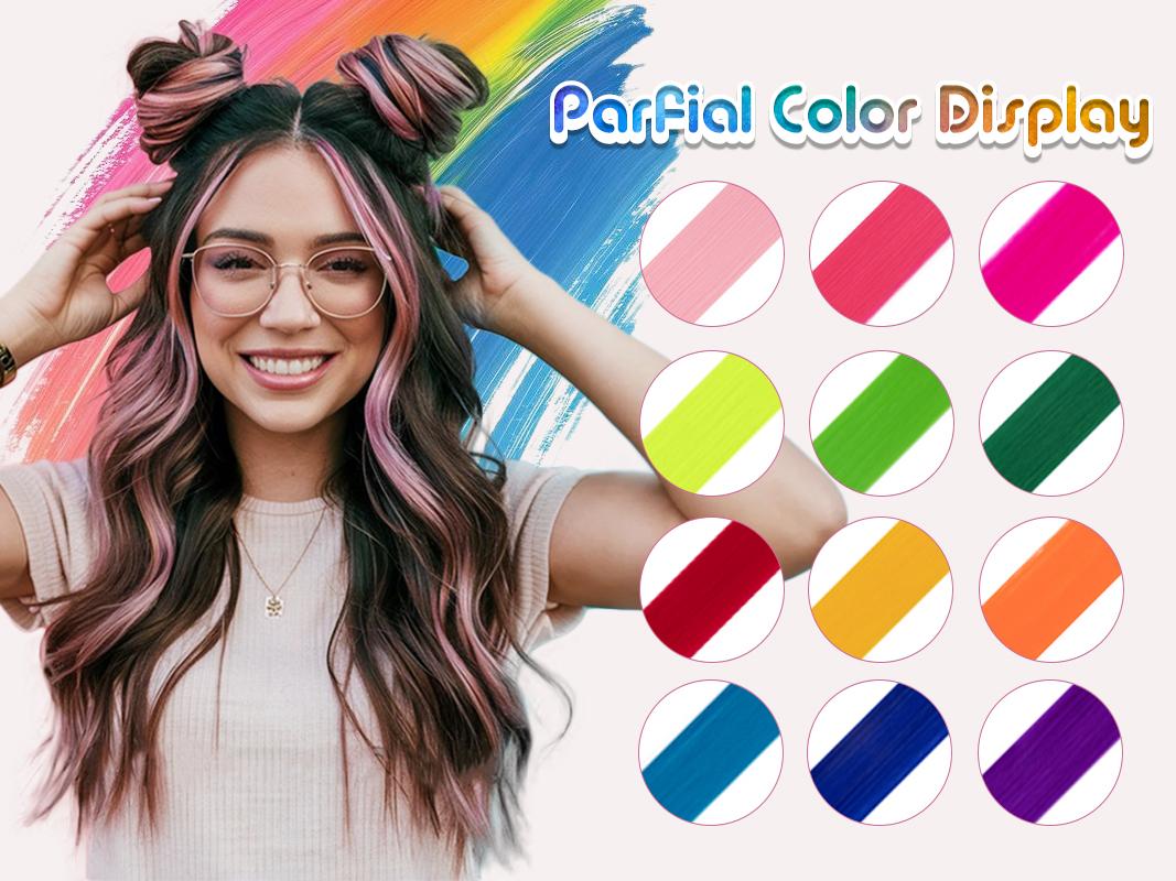 Colored Hair Extensions, 20 inch Straight Highlights Color Clip in on Hair Extension Rainbow Synthetic Hairpieces for Girls Kids Gift
