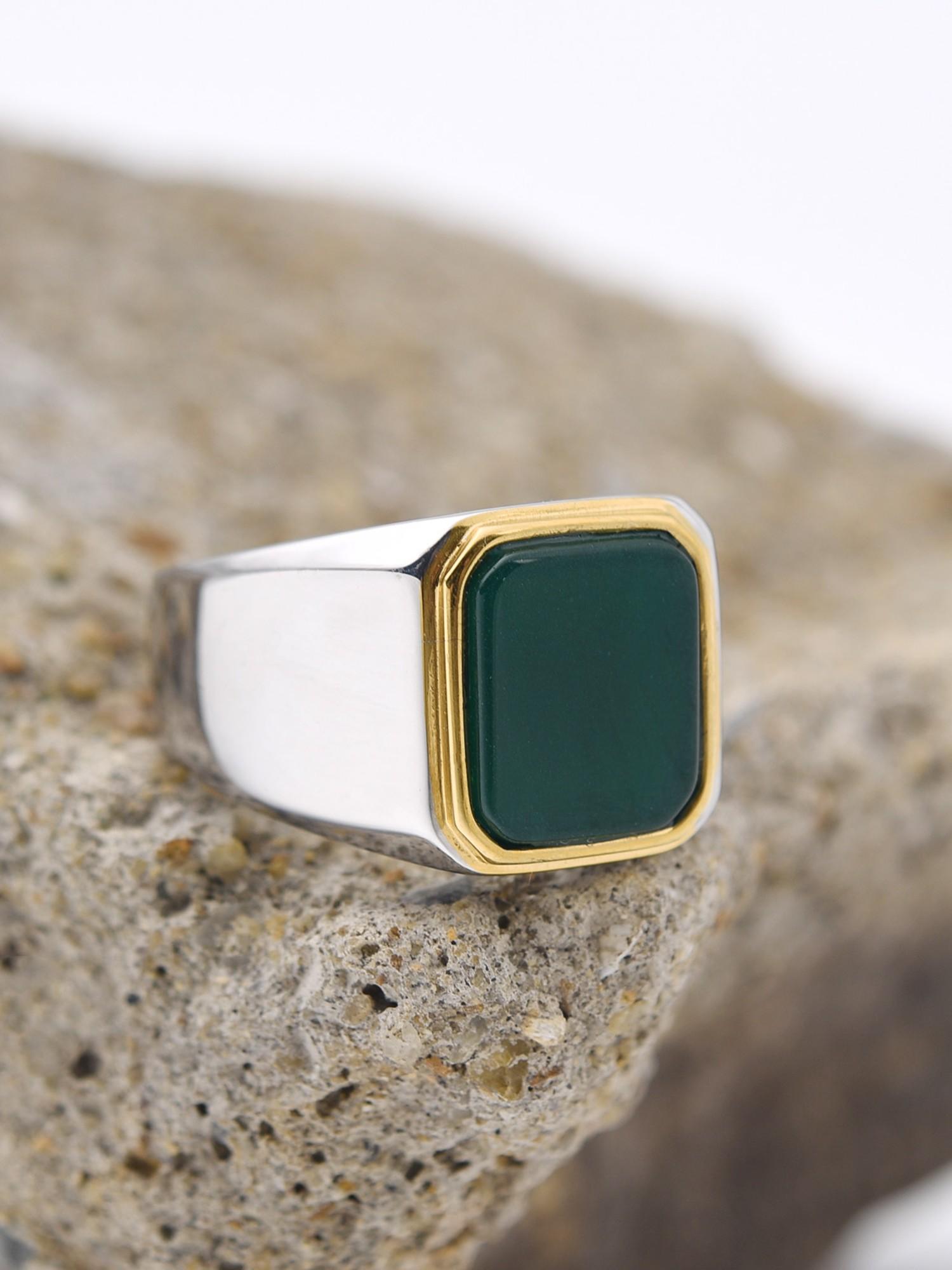 Luxury Male Ring Multi-Color Gemstone 316L Steel High Quality 18k Gold Plated Business Wedding Statement Ring Two-Tone Design