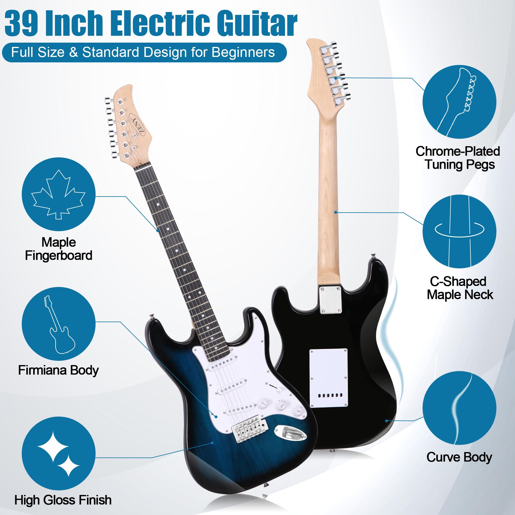 ZENY 39-inch Full Size Electric Guitar for Beginner W/Amp & Accessories Pack, Right-Handed Blue