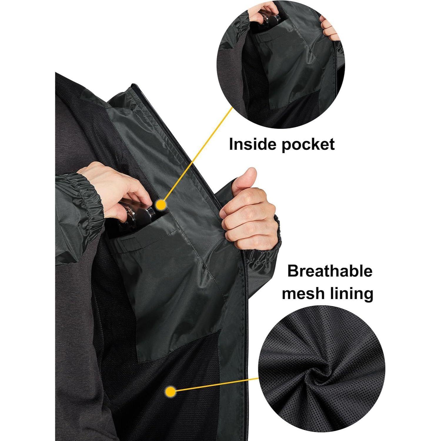 【RODEEL】715 Waterproof Jacket Men Lightweight Breathable Full Zip Hooded Rainwear Durable Rain Coat Weatherproof Windbreaker For Outdoor Sports Hiking Camping Fishing Boating Construction Roofing Landscaping Gardening Workwear Menswear, Holiday Gift