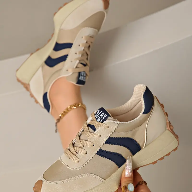Women's Comfortable Lace-Up Sports Shoes, Casual Athletic Sneakers, Lightweight Multi-Functional, All-Season Wear, Anti-Slip Rubber Sole
