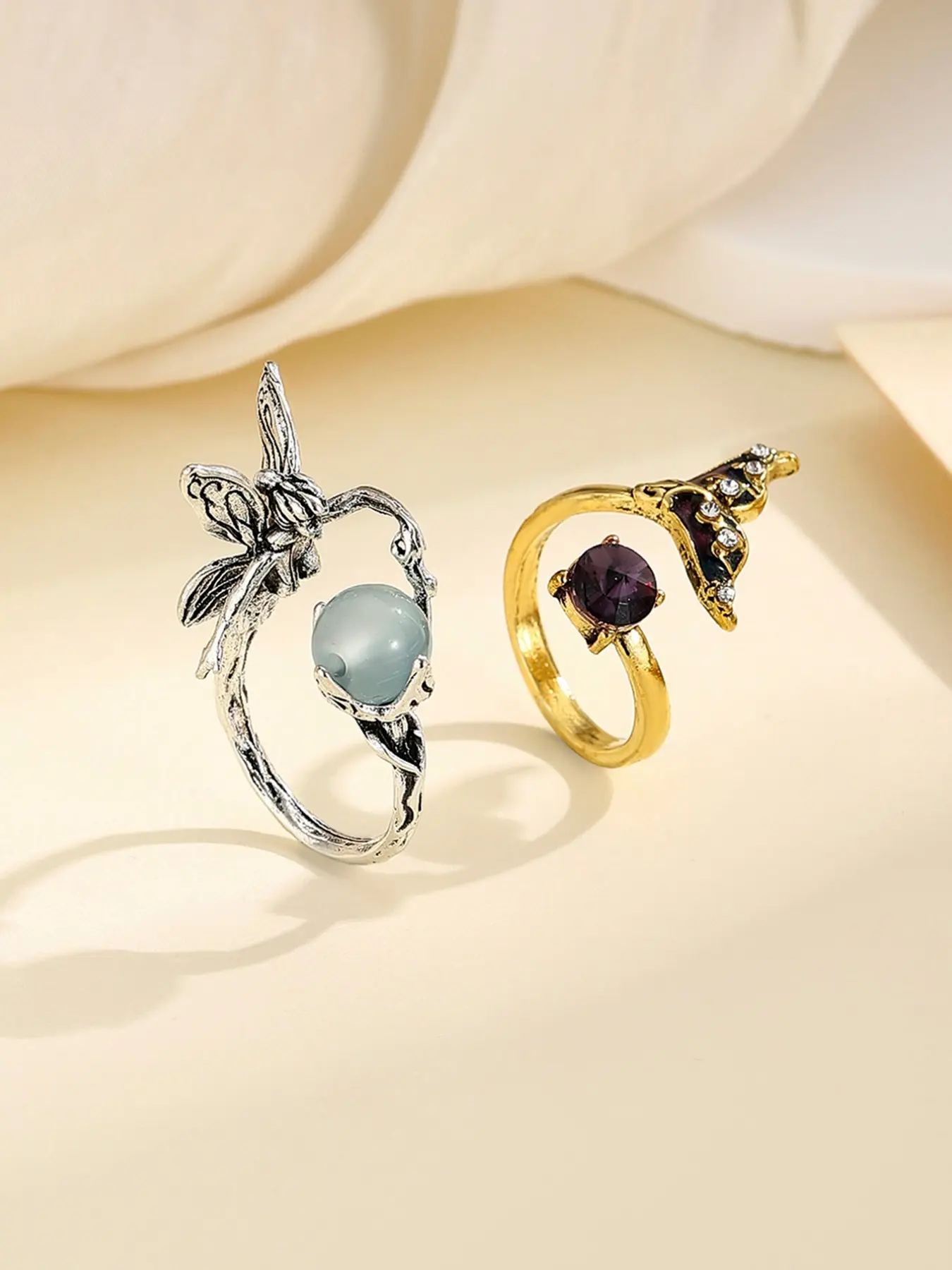 Vintage Alloy Open Ring, Fairy Princess Rhinestone Adjustable Band, Unique Jewelry for Women, Perfect Gift Idea