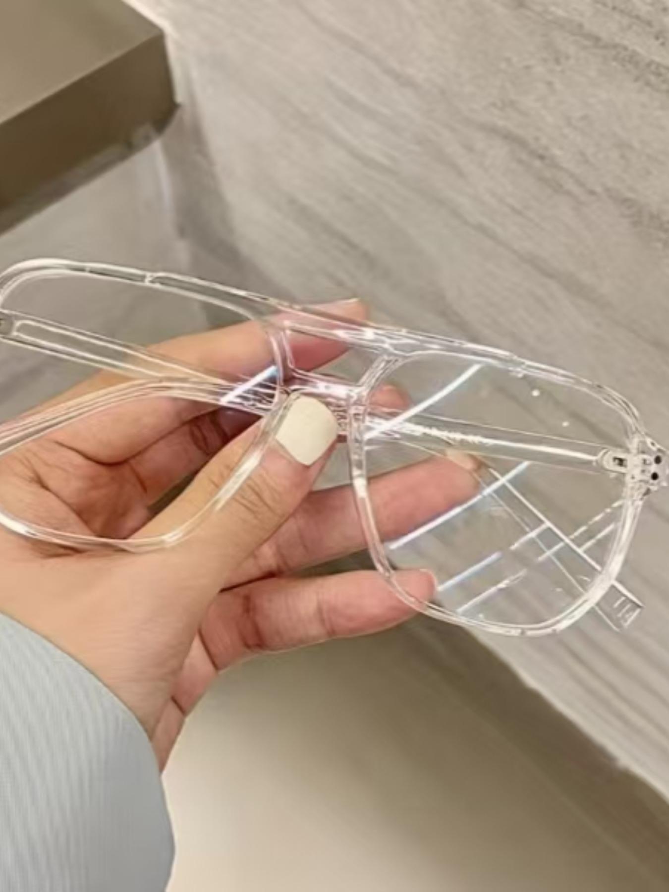 Double Bridge Large Frame Glasses, Full Rim Fashionable Academic Style, Trendy Plain Lenses, Party Hip Hop Punk Eyewear