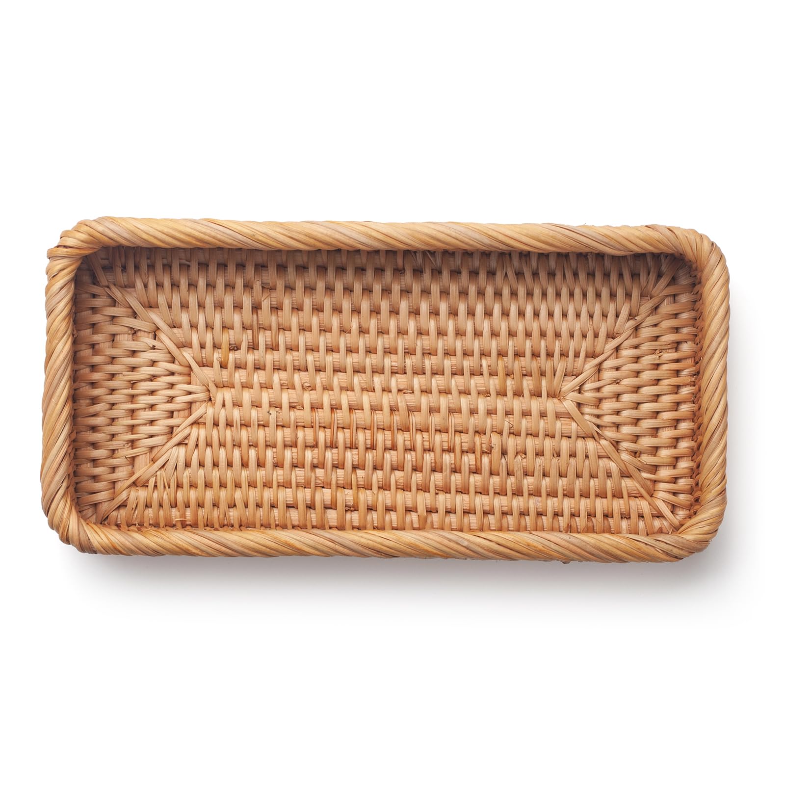 Woven Storage Basket, Bamboo Bread Fruit Snack Nuts Sundries Key, Rectangular Serving Tray for Home Living Room Coffee Shop