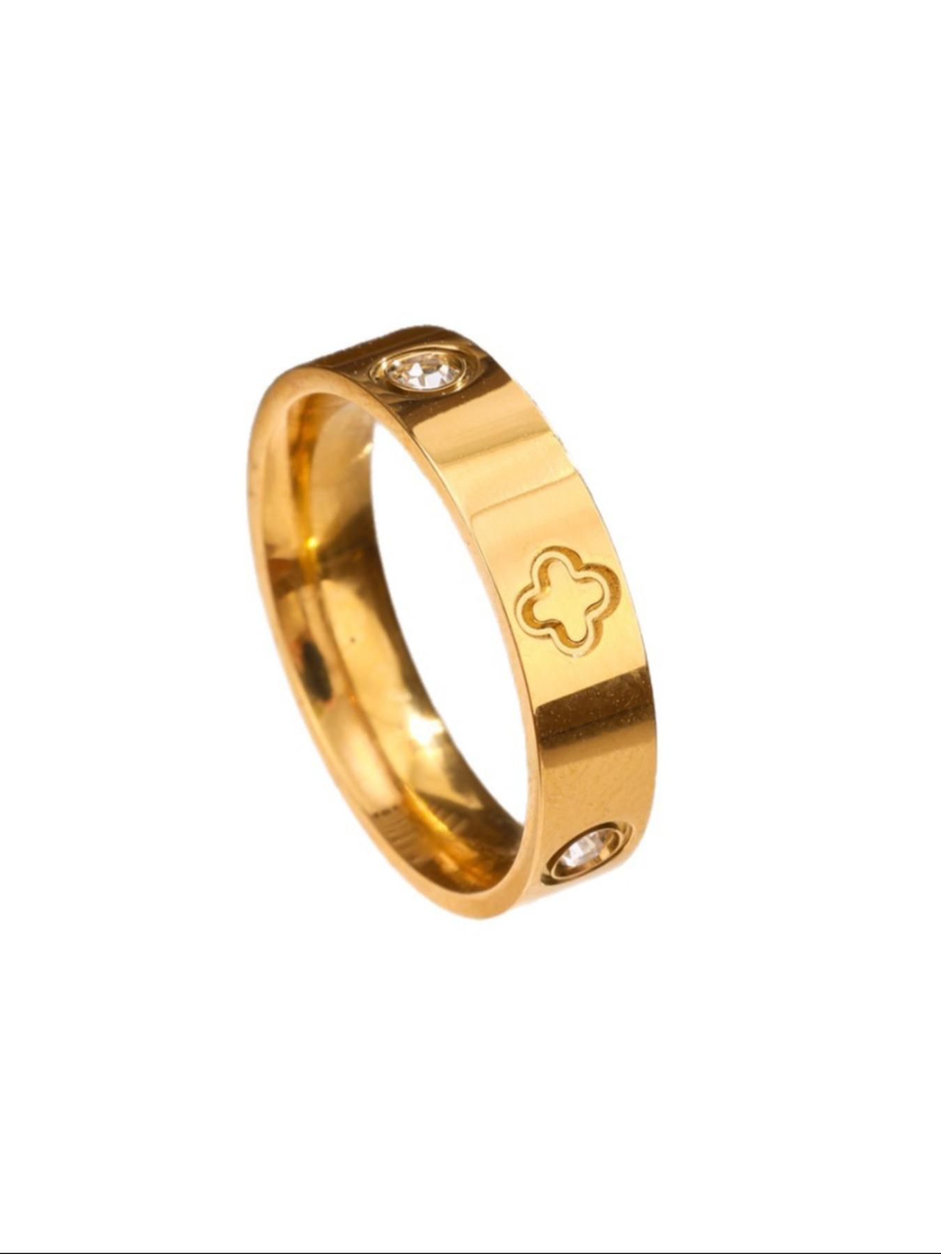 Fashion Luxury Four-Leaf Clover Diamond Titanium Steel Ring, Wedding Promise Rings, Colorfast Design, Stylish Finger Ring for Women, Elegant Jewelry Accessory