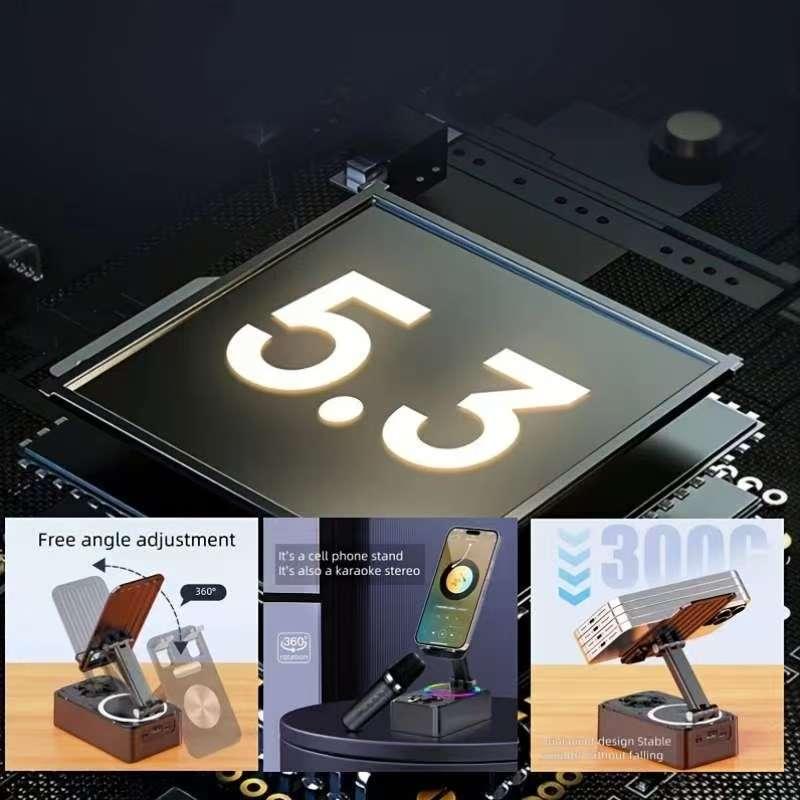 [valentinesdaygift] AKLLCCR Wireless Bluetooth Speaker, 3in1 Cellphone Holder, with USB Emergency Rechargeable (1200mAh), LED Nightlight, 360° Foldable for Phone/Pad, For Home, Car, Outdoor, Gifts for Friend, Family