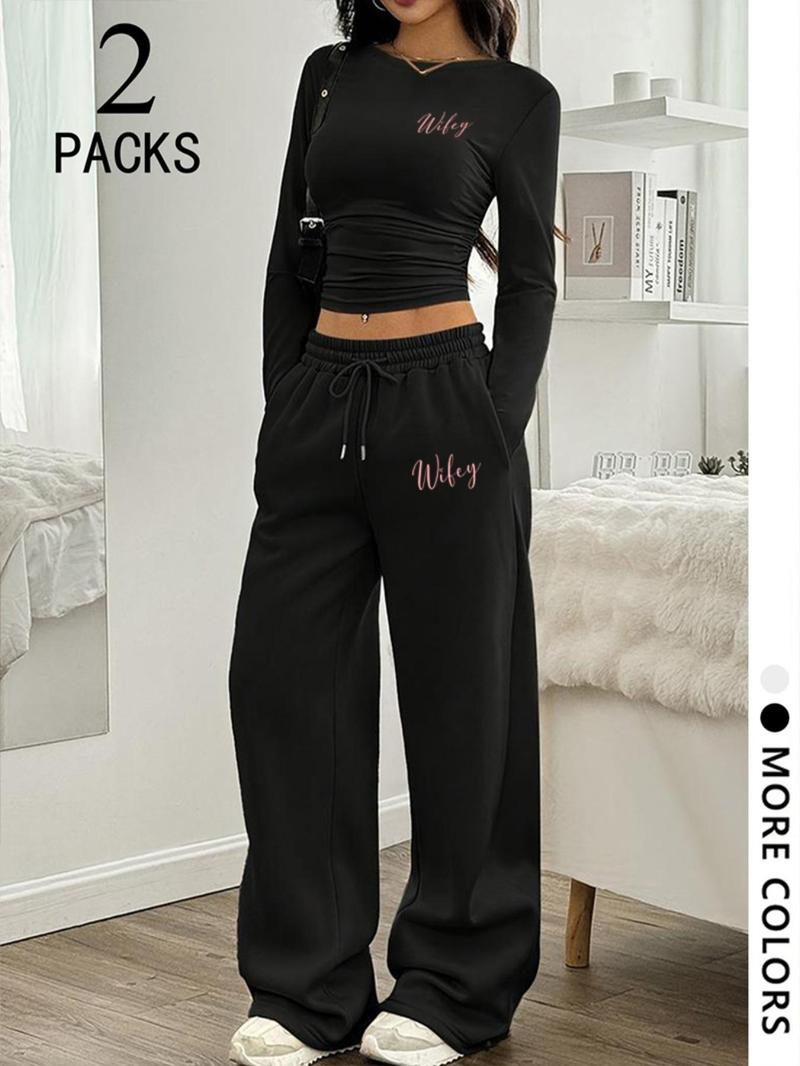 Y2K Campus Sweet Girl Back-To-School Set, Ruched Top & Wide Leg Pants, Youthful and Stylish, Perfect for Daily Wear Y2K Campus Sweet Girl Back-To-School Set, Ruched Top & Wide Leg Pants, Youthful and Stylish, Perfect for Daily Wear