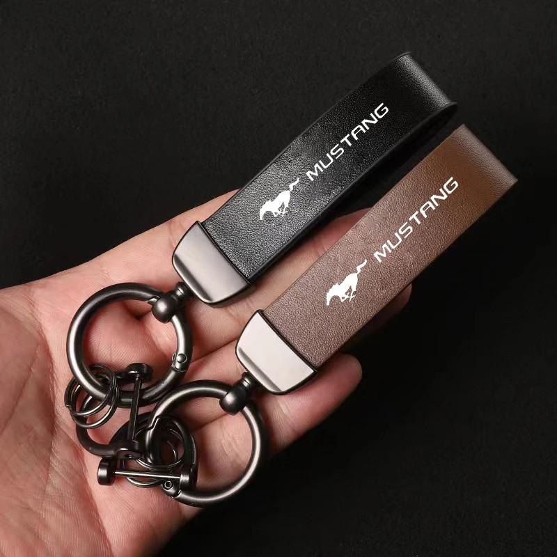 Luxury Genuine Leather Keychain, Car Key Ring for Ford Focus Mk2 Mk3, Fiesta Mk7, Ranger, Mondeo Mk4, S-Max, Kuga, Mustang Accessories