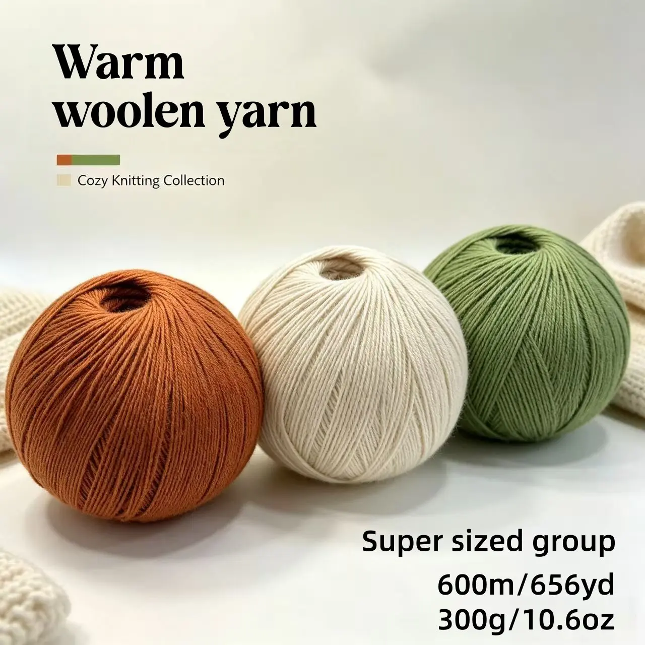 Extra Large Ball, 600m/656yd Long, 300g/10.6oz Warm Wool Yarn, Ideal for Knitting Sweaters, Vests, Scarves, Perfect for Beginners
