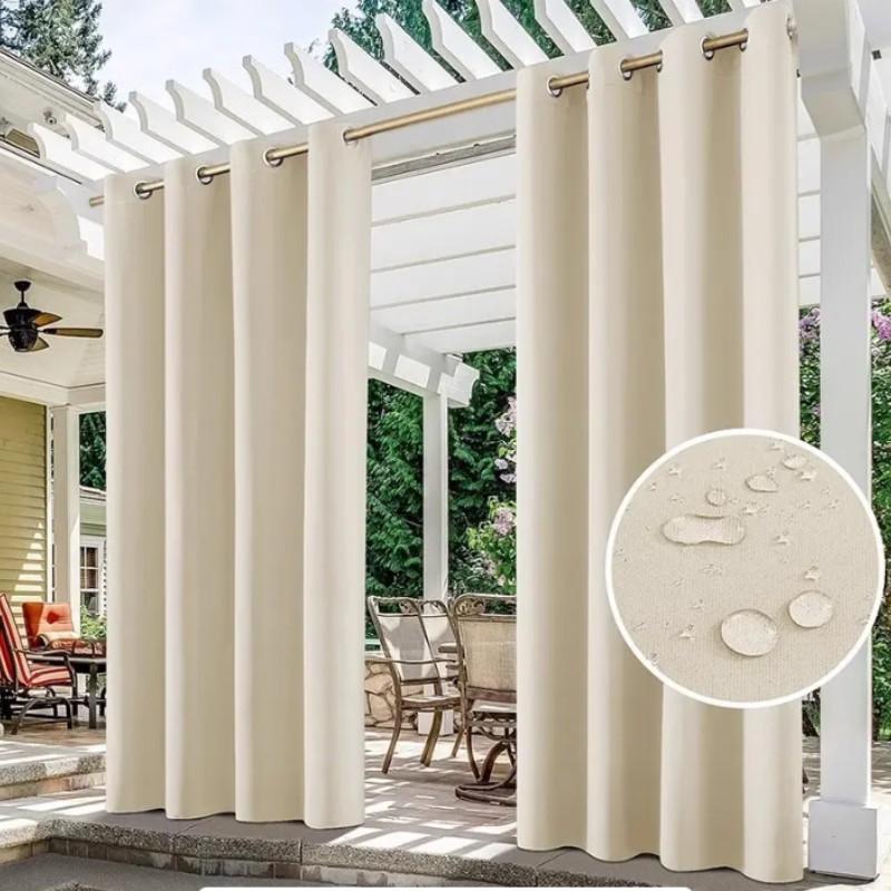 Modern Style Outdoor Waterproof Sunproof Curtain, Breathable Mesh for Porch Gazebo Pergola, UV Protection Rainproof Mold Resistant
