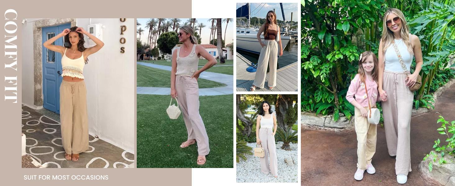 UANEO Women's Cotton Linen Summer Palazzo Pants Flowy Wide Leg Beach Trousers with Pockets Casual Womenswear UANEO Women's Cotton Linen Summer Palazzo Pants Flowy Wide Leg Beach Trousers with Pockets Casual Womenswear