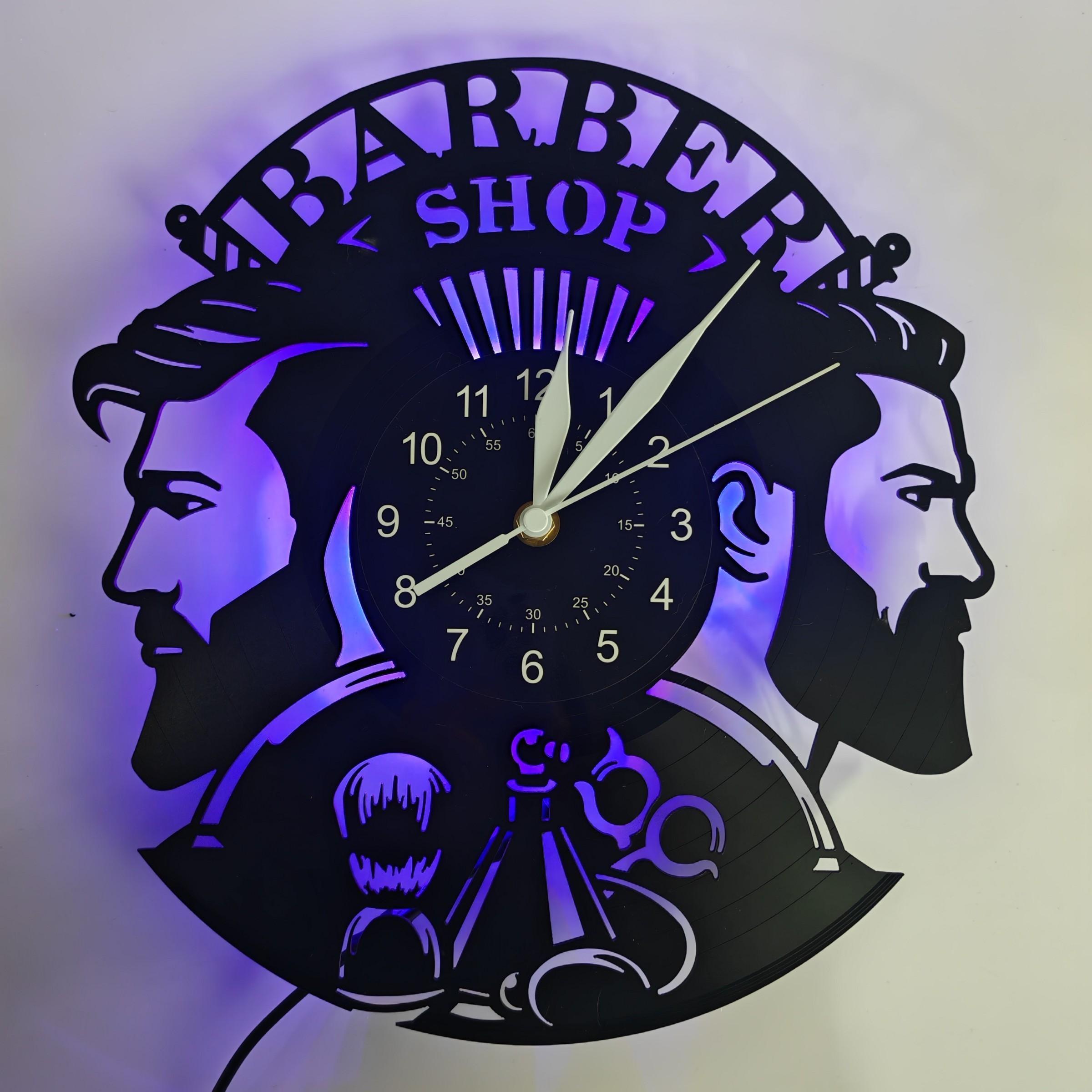 Barber Shop Theme Vinyl Record Wall Clock, Creative Decor for Salons, Clubs, Bedrooms, Unique Gift for Barbers and Hairdressers