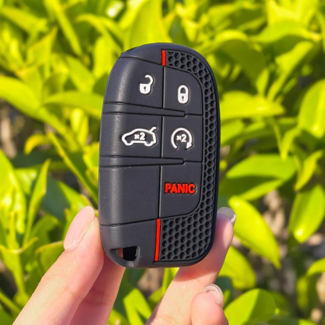 Premium 5-Button Smart Key Case Cover for Jeep Renegade/Cherokee, Dodge Journey/Charger, Chrysler 200/300 - Durable High-Quality Silicone Shell Fob with Ergonomic Grip, Sleek Red Design, Anti-Scratch Protection & Enhanced Vehicle
