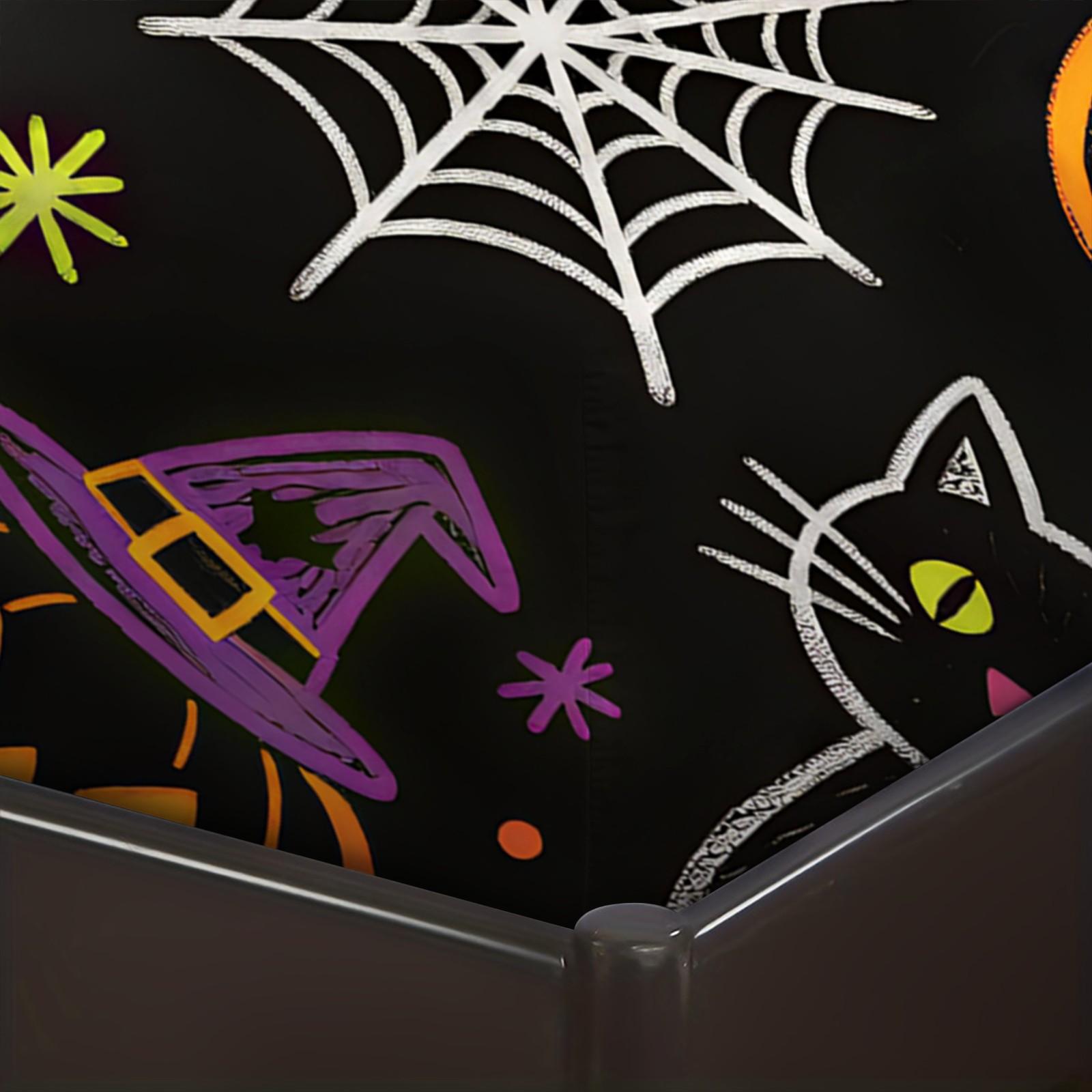 3Pcs Watercolor Halloween Pumpkin Ghost HD Digital Print Fitted Sheet Set, Washable Hypoallergenic Deep Pocket Mattress Cover For Edgy Girls All Season Dark Style Bedroom Decor, Polyester Bedding Set, Bed Sets Supplies