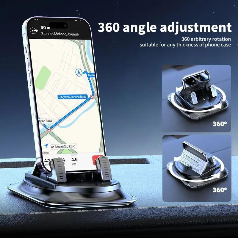 Car Phone Mount 360 Degree Rotation, Suitable for Car Navigation Dashboard, Adjustable Horizontal and Vertical Angles, Suction Cup Anti-Slip Holder