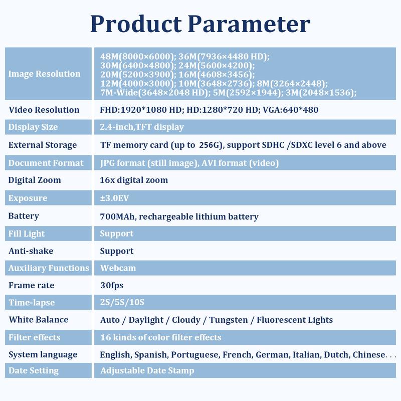 48MP 1080P Digital Camera, 1 Count 16X Digital Zoom Camera with 32G Memory Card, USB Rechargeable Auto Focus Camera, Point & Shoot Camera for Teenager Beginners, Rechargeable Portable Camera