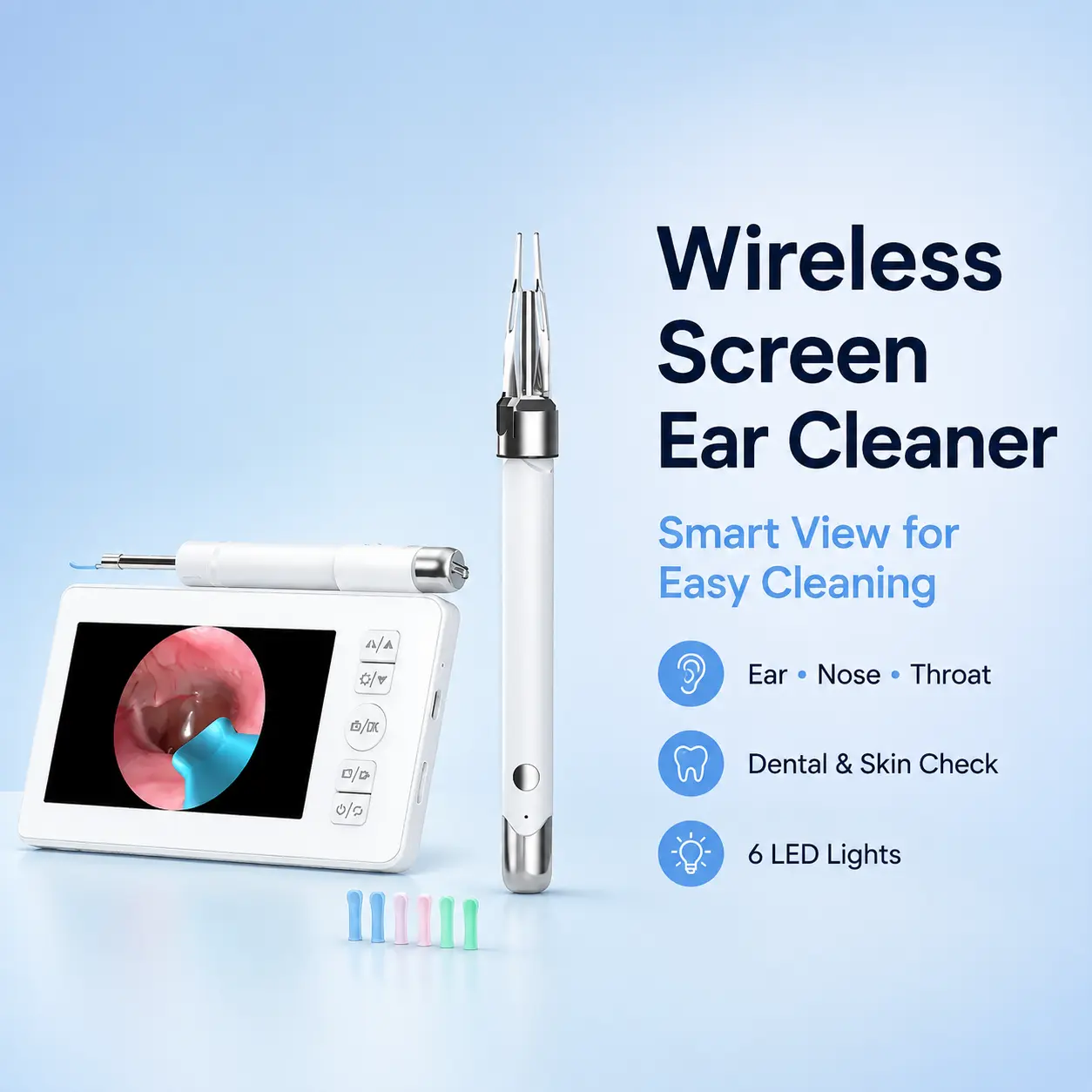 Wireless Digital Otoscope with HD Camera and Display Screen, 6 LED Light Ear Cleaner Tool with Video Recording for Ear, Nasal, Throat, Teeth & Skin Inspection