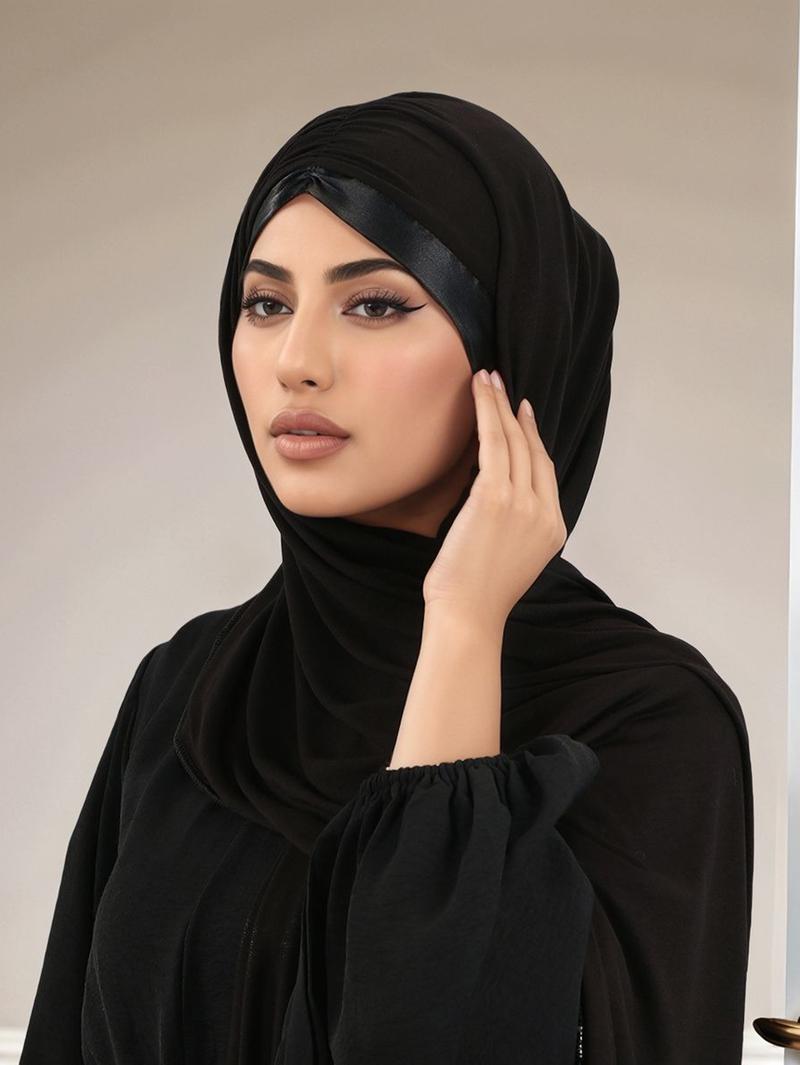 Women's Fashion Solid Color Turban Hijab Scarf, Soft Islamic Head Wrap, Multifunctional Sun Protection Shawl, Versatile Beach Cover-Up