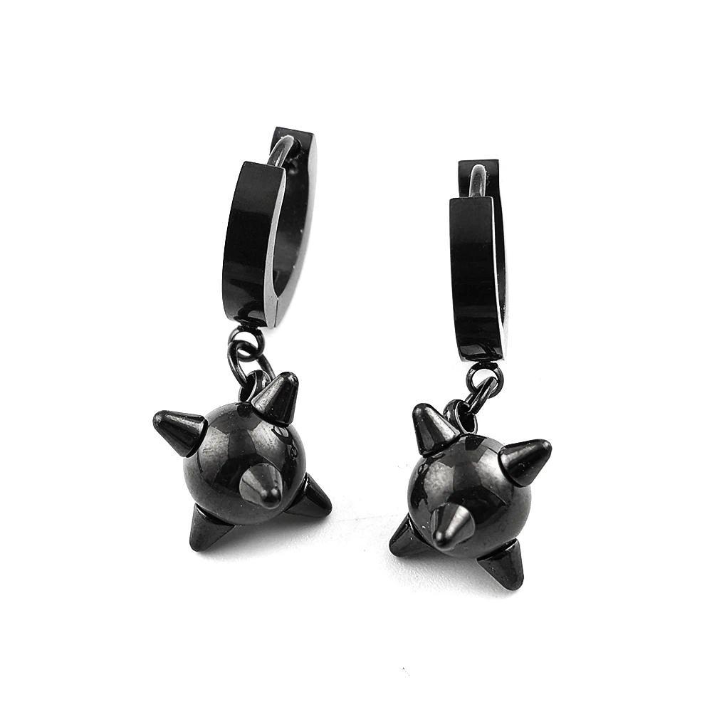 Gothic Spiky Sphere Drop Earrings Stainless Steel Spike Ball Dangle Huggie Hoops Dark Street Emo Piercing Decor Jewelry Gift