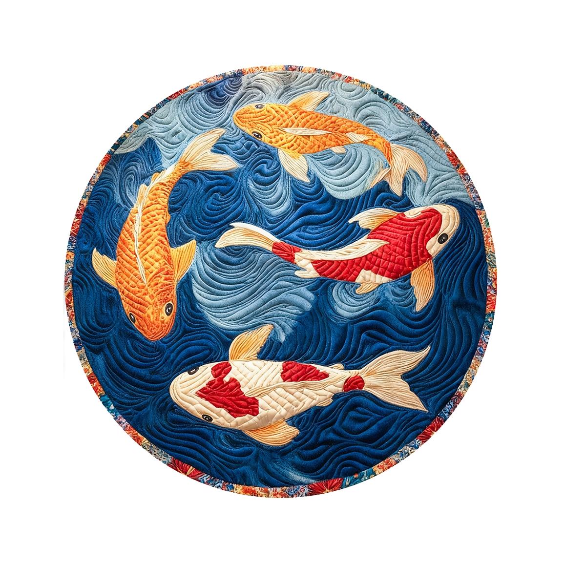 New Oriental Koi Fish Round Carpet, Artistic Home Decor Rug, Decorative Rug Mat, Multi-Size Floor Mat for Living Room Bedroom Dining Room, Holiday Gift Choice