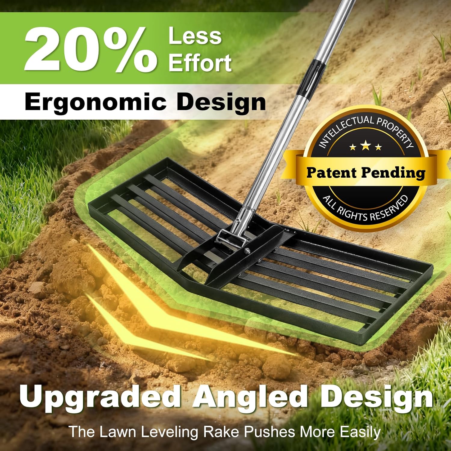 Upgraded Lawn Leveling Rake, 30"x10" Stainless Steel Yard Leveling Rake, 70" Adjustable Handle, Sand Leveling Rakes for Soil, Ground Leveler for Yard, Garden, Farm, Pasture
