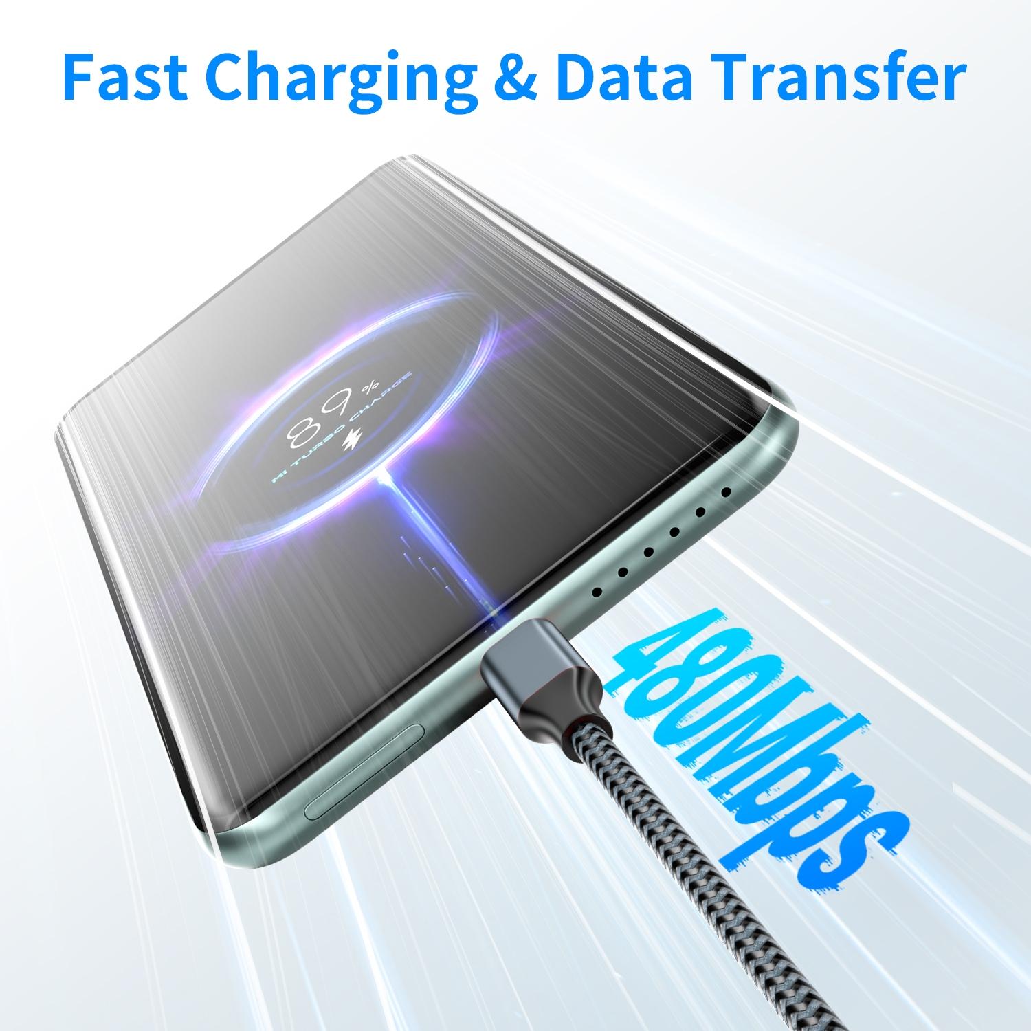 3 PACK Fast Charging Cable, Type C Charging USB A to USB C Nylon Braided Cable for Samsung, Google, Huawei, LG, Sony OPPO, Xiaomi, Supports Data Transfer, (35.43 Inches/70.87 Inches/106.3 Inches)