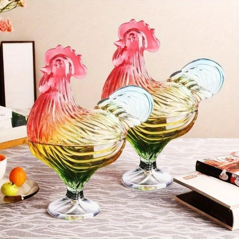 Premium Colored Rooster Shaped Glass Sealed Jar, Beautiful Crystal Candy Dried Fruit Container, Reusable Multipurpose Storage, Home Decor