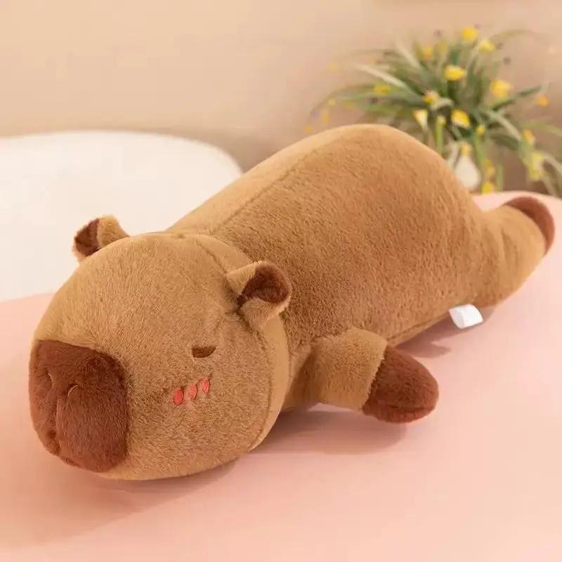 45cm-65cm Kawaii Cartoon Giant Strip Capybara Plush Doll Pillow Lying Brown Orange Wings Creative Capybara Plush Toy Home Decor