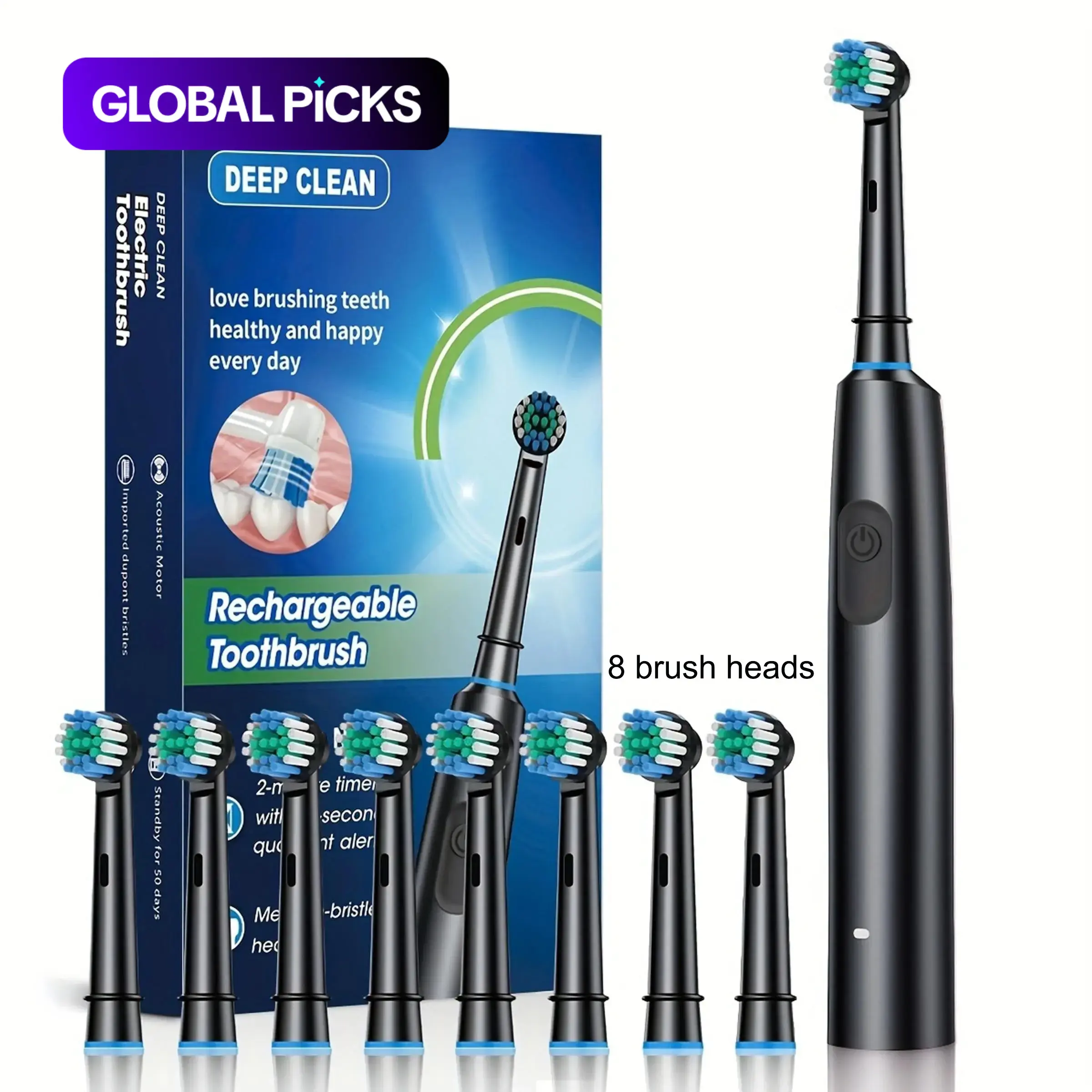 Rechargeable Electric Set, 1 Box Electric Toothbrush with 8 Counts Replacement Brush Heads, Intelligent Timer Toothbrushes for Adults, Rechargeable Electronic Toothbrushes