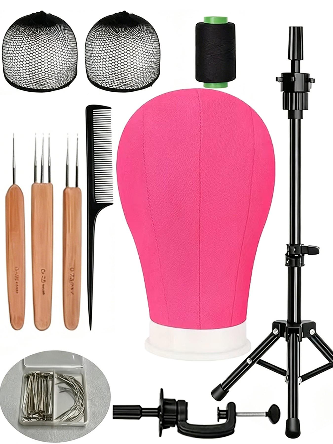 Professional Wigs Modeling Head Set, Adjustable Tripod Stand, Canvas Block Head, Hairpin, Comb, Wig Cap, Adult Size, Beauty Practice