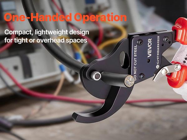 VEVOR Ratcheting Cable Cutter, Spring Steel Blades with PVC-Coated Handles, Quick-Release Button, Heavy Duty Ratchet Cable Wire Cutter for Cutting Copper Aluminum Cables Up to 600 MCM/ 300 mm