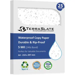 Waterproof Laser Printer Paper Rip-Proof Weatherproof 5 Mil (24lb Bond) A4 Size 210 x 297 mm 25 Sheets White Synthetic Paper for Outdoor Use