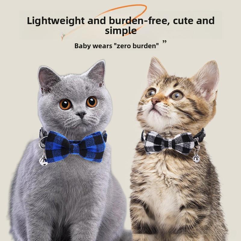 2-piece set of plaid cat bow ties with bells, pet bell collar with patches, anti-pull cat and dog collar, universal gentleman bow tie collar