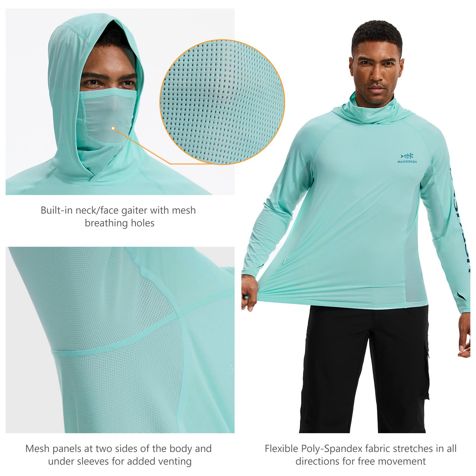 BASSDASH Men’s UPF 50+ Graphic Fishing Hoodie Shirts with Mask UV Long Sleeve Moisture Wicking