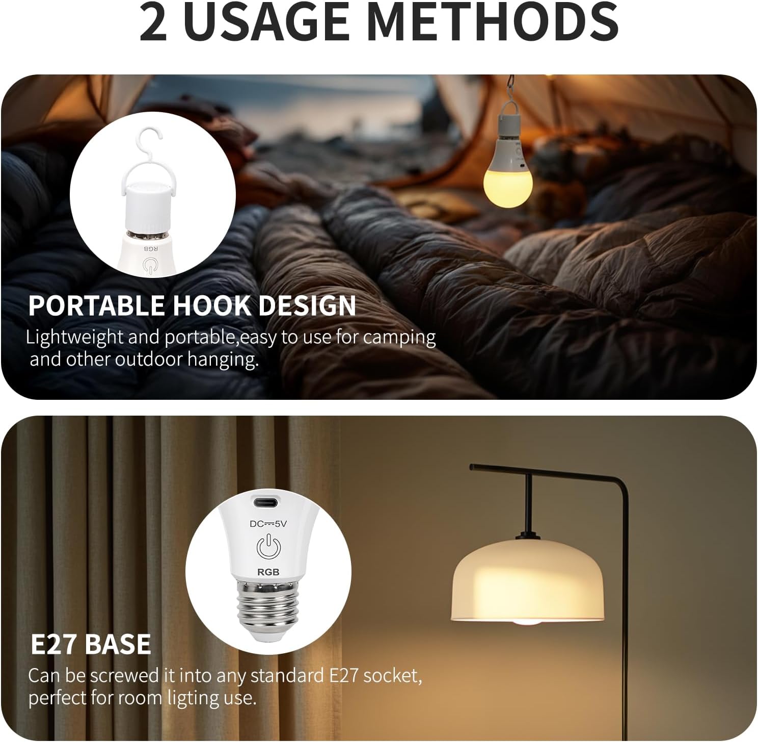 E26/E27 Rechargeable Light Bulbs with Remote Timer and 13 Color Modes Dimmable & Portable Wireless Battery Backup Bulb for Wall Sconces and Table Lamp, Detachable Charging for Non-Hardwired Fixture, Dimmer, Dimmable Led Light, Illuminating Led (1pcs)