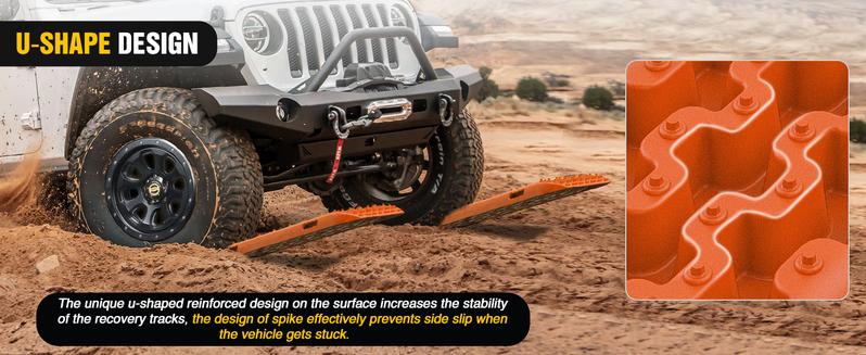 Nilight Recovery Off-road Traction Boards Tire Mats For 4WD 4X4 Mud Sand Snow with 2PCS Mounting kit Zipper Bag 2 leashes (Orange) tire pressuregauge tire pressure Truck Accessories