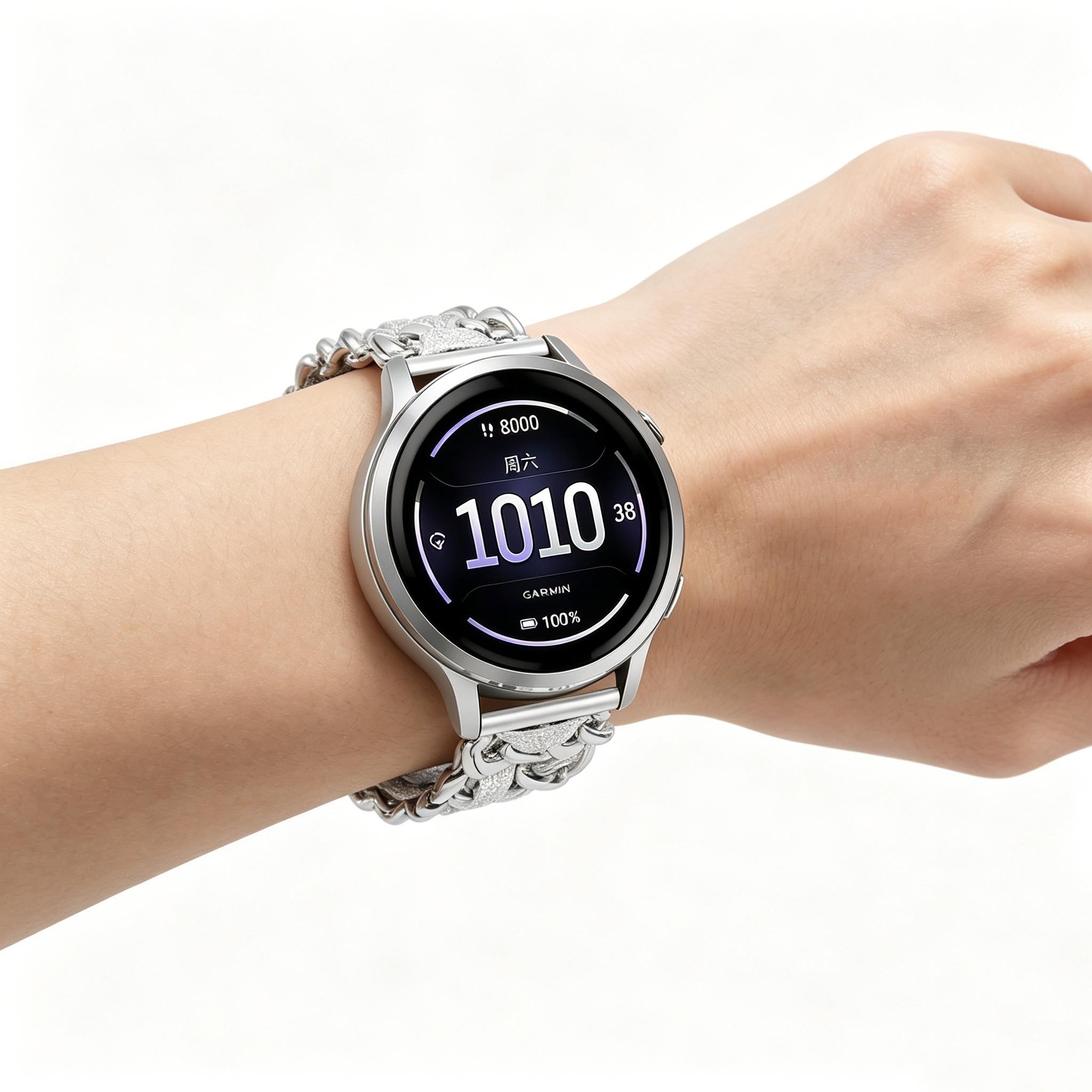 Suitable for Garmin Venu 3 strap 45mm/Venu 4 45mm/Venu2/Vivoactive 4, 22mm quick release steel metal strap replacement strap, suitable for Forerunner 570-47mm/265/255 women's Cuban strap