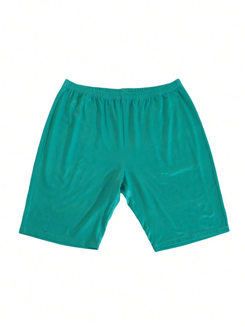 【Plus Size】 Short Sleeve Tee & Skinny Shorts Two-Piece Set, Casual Round Neck T-shirt & Shorts, Women's Outfits for Summer