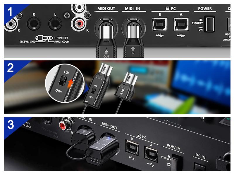 LEKATO Wireless MIDI Interface Adapter, for Synthesizer EWI Keytar Digital Piano Keyboard to MIDI Devices, Mac OS/iOS, Win XP, Bluetooth Midi Adapter with USB, Ultra Low Latency 5 PIN