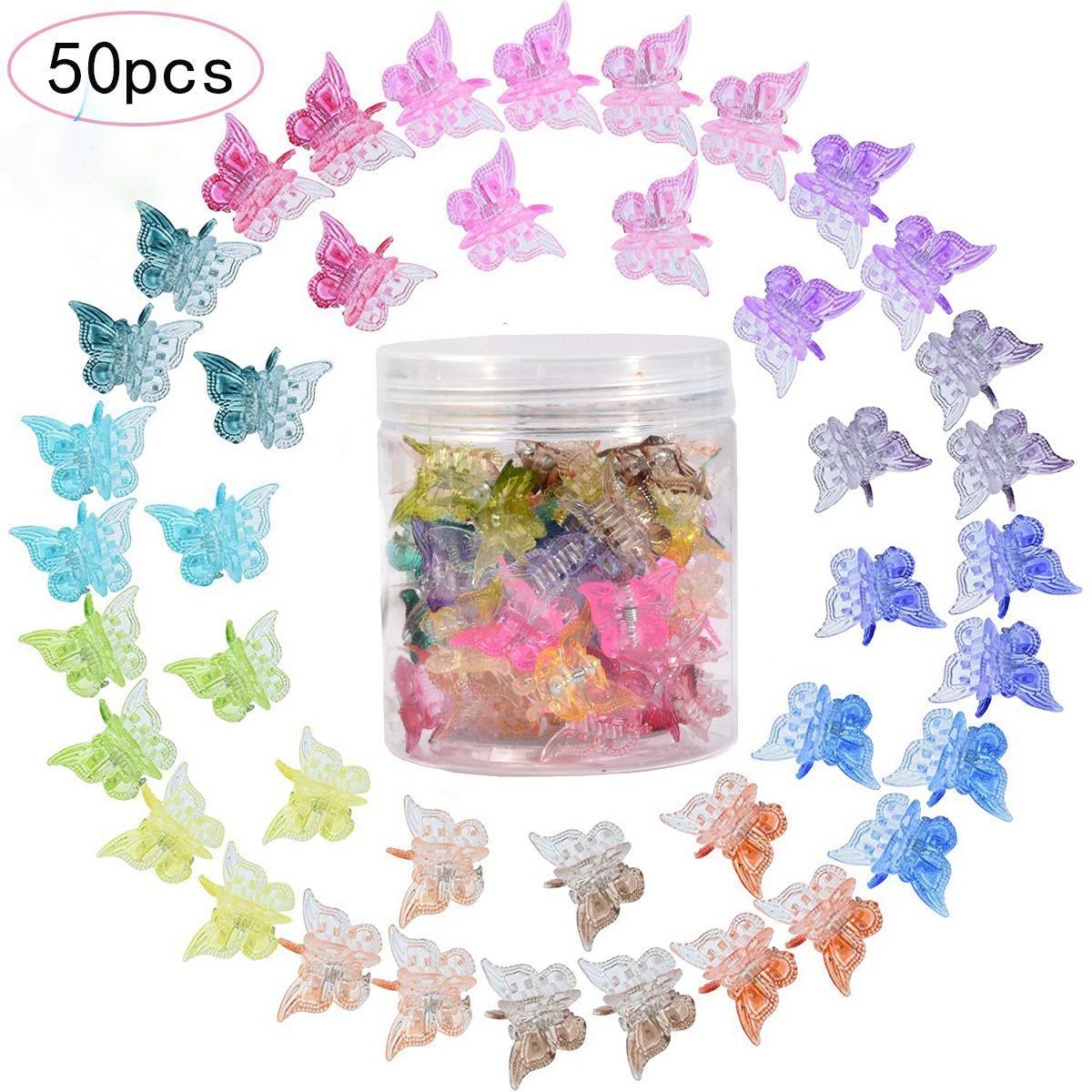 50 Pcs Shiny Mini Butterfly Hair Clips, Candy Color Spray Paint, Gentle on Hair, Perfect for Side Bangs and Boat Hairstyles