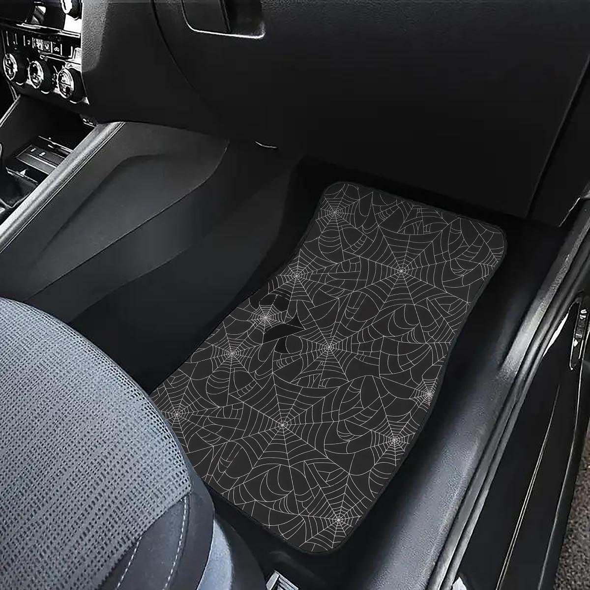 4-Piece Spider Web Print Car Mat Set, Universal Fit, Crystal Velvet, Full Coverage, Suitable for Sedan, Truck, Suv, Essential Car Accessories