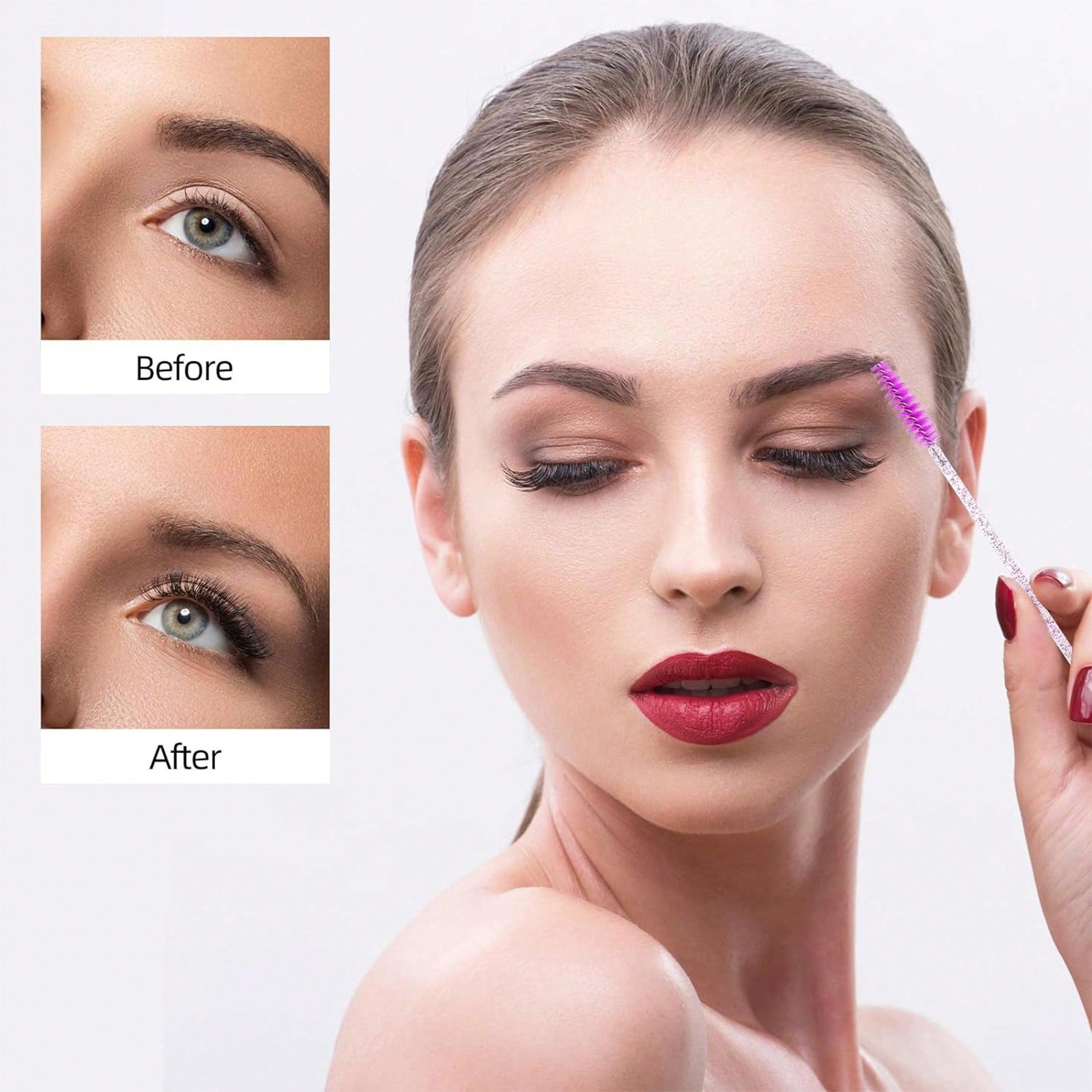 200/100/50/10pcs Eyelash Brushes with Container, Bendable Disposable Brow Wands, Crystal Castor Oil Brush for False Lashes, Cosmetic Brush