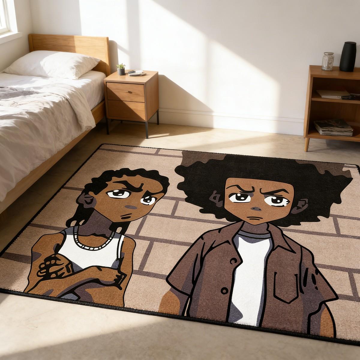 The Boondocks Anime Character Theme Carpet, American Street Style Living Room Mat, Retro Animation Bedroom Bedside Rug, Anti-Slip Durable Studio Decor